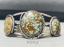 Dépôt Anticipé Équivaut à Rare ! Bracelet en Argent Sterling Vintage Navajo #8 Turquoise