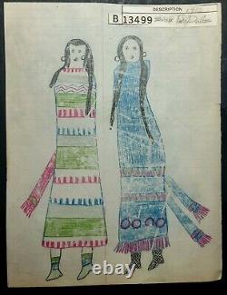 Dessin Original De Grand Livre. Deux Poupées Sioux. Début Des Années 1900