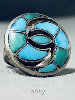 Détails Swirl Early Vintage Zuni Turquoise Sterling Silver Ring