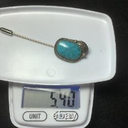 ÉPINGLE DE CHAPEAU ET DE LAPELLE ANCIENNE NAVAJA TURQUOISE EN ARGENT STERLING