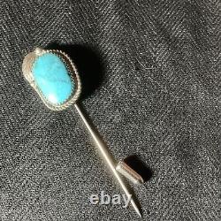 ÉPINGLE DE CHAPEAU ET DE LAPELLE ANCIENNE NAVAJA TURQUOISE EN ARGENT STERLING