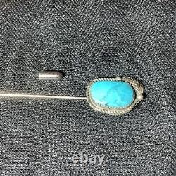 ÉPINGLE DE CHAPEAU ET DE LAPELLE ANCIENNE NAVAJA TURQUOISE EN ARGENT STERLING