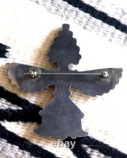 ÉPINGLE EXCEPTIONNELLE DE BOWMAN PAYWA KNIFEWING avec incrustation de pierres multiples, broche ancienne ZUNI 32g.