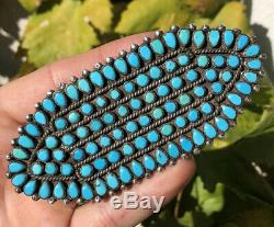 Early 4 3/8 Navajo Petit Point Snake Eye Turquoise Argent Sterling Broche