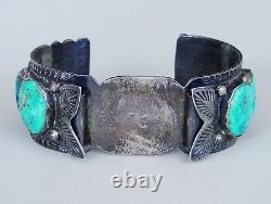 Early Amérindienne Amérindienne Sterling Argent Boulder Turquoise Bracelet De Montre