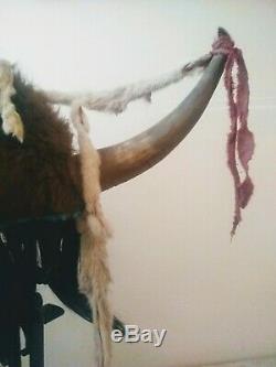 Early Buffalo Native American Indian Fur Corne Coiffe Guerrier Bonnet C 19