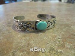 Early Fred Harvey Navajo Sterling Silver Turquoise Bracelet Applied Thunderbird