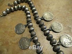 Early Hand Made Navajo Sterling Turquoise Buffalo Nickel Squash Collier Fleur