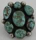 Early Huge Native American Navajo Sterling Argent Turquoise Vintage Cluster Ring