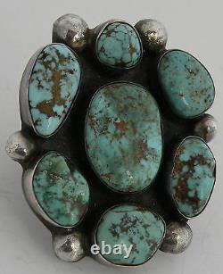 Early Huge Native American Navajo Sterling Argent Turquoise Vintage Cluster Ring