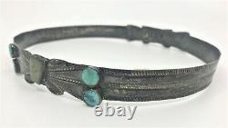 Early Native American Navajo Sterling Bande Chapeau Argent Vert Bleu Turquoise Grande