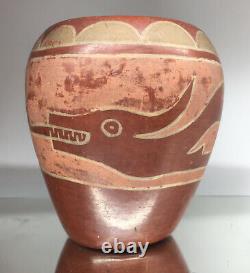 Early Native American San Ildefonso Red Ware Pottery Avanyu Serpent Vase Vessel