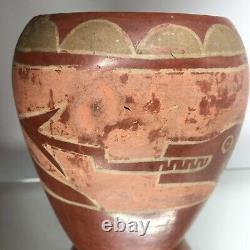 Early Native American San Ildefonso Red Ware Pottery Avanyu Serpent Vase Vessel