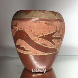 Early Native American San Ildefonso Red Ware Pottery Avanyu Serpent Vase Vessel