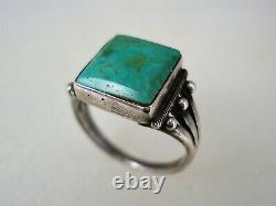 Early Navajo Argent Sterling & Square Turquoise Taille De La Bague 6,25