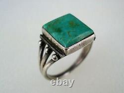 Early Navajo Argent Sterling & Square Turquoise Taille De La Bague 6,25