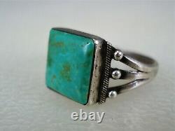 Early Navajo Argent Sterling & Square Turquoise Taille De La Bague 6,25