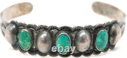 Early Navajo Cerrillos Turquoise Bracelet Fred Harvey Era Coin Argent Pawn Rare