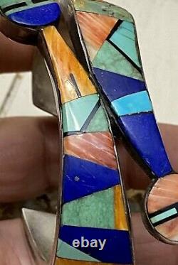 Early Navajo Frank Yellowhorse Sterling & Multigem Inlay Sunface Cuff Bracelet