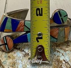Early Navajo Frank Yellowhorse Sterling & Multigem Inlay Sunface Cuff Bracelet