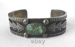 Early Navajo Old Pawn Lingot Argent Vert Turquoise Superposition Bracelet Fred Harvey