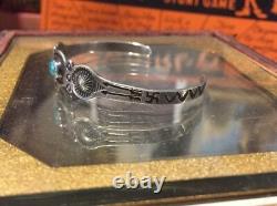 Early Navajo Petite Whirling Log Sterling Silver Turquoise Stamp Bracelet
