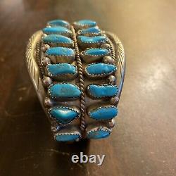 Early Old Pawn Lg Navajo Double Rangée Traditionnelle Turquoise Nugget Cuff Bracelet