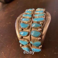 Early Old Pawn Lg Navajo Double Rangée Traditionnelle Turquoise Nugget Cuff Bracelet