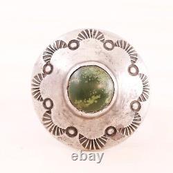 Early Old Pawn Sterling Argent Vert Turquoise Stamped Dome Taille De Bague 8.75