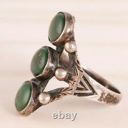 Early Old Pawn Sterling Silver Green Turquoise Sterling Taille De L'anneau 6.75