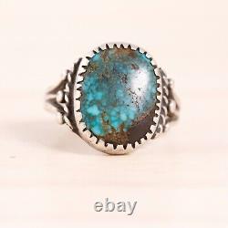 Early Old Pawn Sterling Silver Lone Mountain Turquoise Rain Drops Taille De L'anneau 4.5