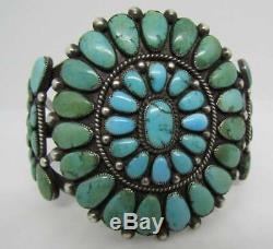 Early Old Pawn Zuni Turquoise Sterling Cluster Bracelet Signé Robert