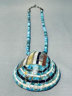 Early One Of Best Vintage Santo Domingo Turquoise Inlay Collier En Argent Sterling
