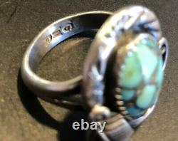 Early Pawn Native American Sterling Silver Turquoise Ring-navajo-size 9 Gwr