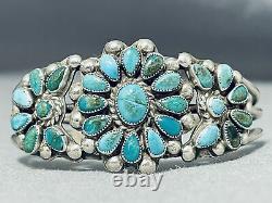 Early Rare Vintage Navajo Turquoise Sterling Bracelet En Argent Cuff