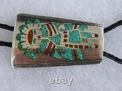 Early, Signed, Chip Inlay Kachina Bolo Tie 3-1/8
