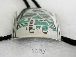 Early, Signed, Chip Inlay Kachina Bolo Tie 3-1/8