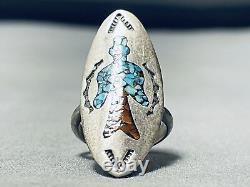 Early Singer Vintage Navajo Turquoise Coral Sterling Silver Anneau Vieux