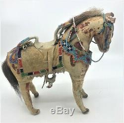 Early Sioux Native American Toy Main Perles Poney Cheval Femelle Rider Doll