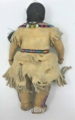 Early Sioux Native American Toy Main Perles Poney Cheval Femelle Rider Doll