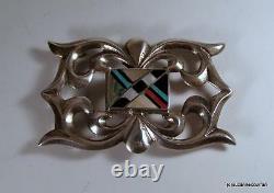 Early Ted Edaakie Sandcast Inlaid Turquoise Spiny Oyster Onyx Zuni Belt Buckle