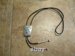 Early Tommy Singer (d.) Navajo Sterling Inlay Turquoise & Coral Chip Bolo Tie