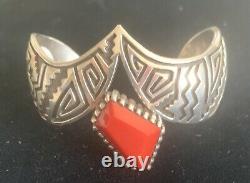 Early Vernon Haskie -navajo Facetted Cuff Cuff Bracelet En Argent Sterling