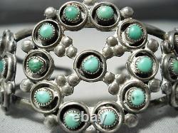 Early Vintage Navajo Cerrillos Snake Eyes Turquoise Sterling Silver Bracelet Old