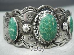Early Vintage Navajo Cerrillos Turquoise Bracelet En Argent Sterling Tooled Main