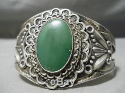 Early Vintage Navajo Cerrillos Turquoise En Argent Sterling Bracelet Manchette Vieux