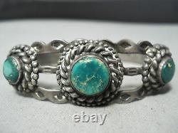 Early Vintage Navajo Cerrillos Turquoise Sterling Silver Bracelet Vieux