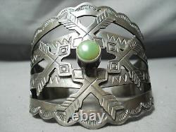 Early Vintage Navajo Crossed Arrows Sterling Silver Turquoise Bracelet Old