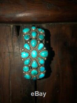 Early Vintage Navajo En Argent Sterling Turquoise Cluster Bracelet-ca. 1930 66,2 G