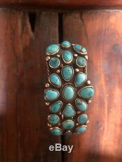 Early Vintage Navajo En Argent Sterling Turquoise Cluster Bracelet-ca. 1930 66,2 G